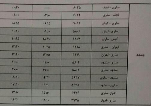 پرواز های جمعه 11 آبان ماه فرودگاه های مازندران