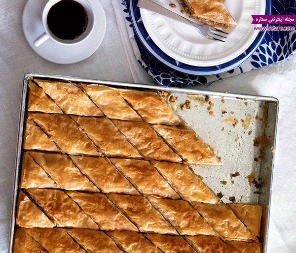 طرز تهیه و دستور پخت باقلوا ترکی با خمیر فیلو طرز تهیه و دستور پخت باقلوا ترکی با خمیر فیلو