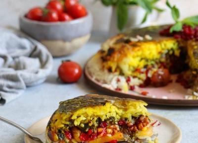2 طرز تهیه ته چین آلو اسفناج با مرغ و گوشت در فر و قابلمه